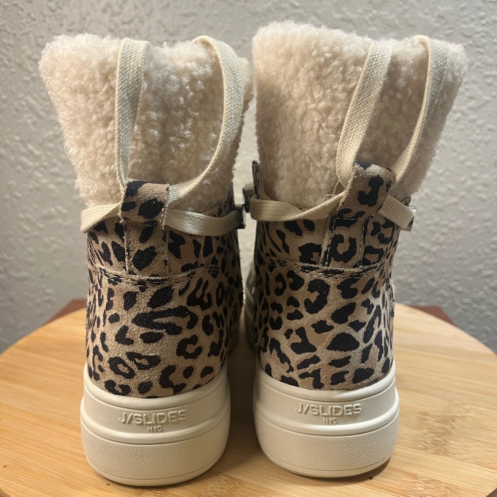 🔥 J SLIDES NEWBIE SUEDE LEOPARD PRINT PLATFORM ANKLE BOOTS WOMENS SIZE 6.5 - Picture 4 of 10